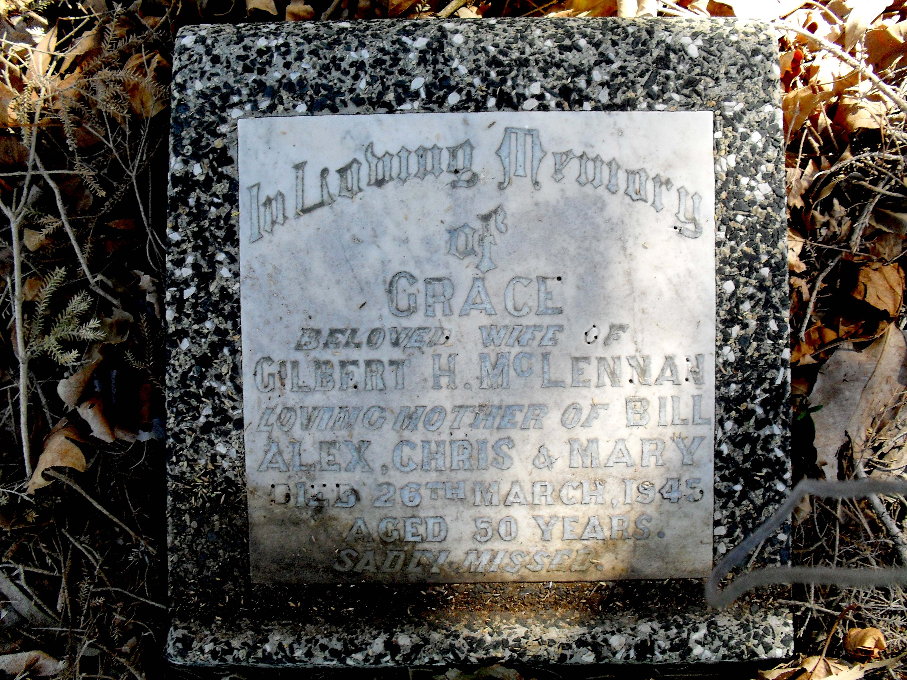 Photo of headstones/Grace McLennan d1945 hdstn Karrakatta